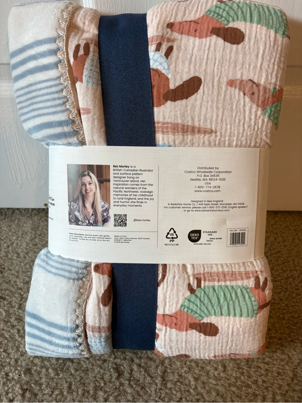 Dachshund Cotton Gauze Throw - Pink, Blue & Green
